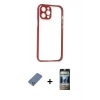 MARSİLYAN™- iPhone 12 Pro Kılıf Nova Asil Özel Seri - Siyah 34D Hayalet Izgaralı Cam + Metal Kamera Lens Koruma Cam - AKYL