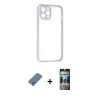 MARSİLYAN™- iPhone 12 Pro Kılıf Nova Asil Özel Seri - Siyah 34D Hayalet Izgaralı Cam + Metal Kamera Lens Koruma Cam - AKYL