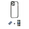 MARSİLYAN™- iPhone 12 Pro Kılıf Nova Asil Özel Seri - Siyah 34D Hayalet Izgaralı Cam + Metal Kamera Lens Koruma Cam - AKYL