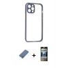 MARSİLYAN™- iPhone 12 Pro Kılıf Nova Asil Özel Seri - Siyah 34D Hayalet Izgaralı Cam + Metal Kamera Lens Koruma Cam - AKYL