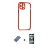 MARSİLYAN™- iPhone 12 Pro Kılıf Nova Asil Özel Seri - Siyah 34D Hayalet Izgaralı Cam + Metal Kamera Lens Koruma Cam - AKYL