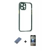 MARSİLYAN™- iPhone 12 Pro Kılıf Nova Asil Özel Seri - Siyah 34D Hayalet Izgaralı Cam + Metal Kamera Lens Koruma Cam - AKYL