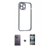 MARSİLYAN™- iPhone 12 Pro Kılıf Nova Asil Özel Seri - Siyah 34D Hayalet Izgaralı Cam + Neon Fosforlu Kamera Lens - BZ