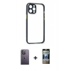 MARSİLYAN™- iPhone 12 Pro Kılıf Nova Asil Özel Seri - Siyah 34D Hayalet Izgaralı Cam + Neon Fosforlu Kamera Lens - BZ