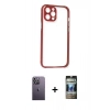 MARSİLYAN™- iPhone 12 Pro Kılıf Nova Asil Özel Seri - Siyah 34D Hayalet Izgaralı Cam + Neon Fosforlu Kamera Lens - BZ