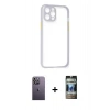 MARSİLYAN™- iPhone 12 Pro Kılıf Nova Asil Özel Seri - Siyah 34D Hayalet Izgaralı Cam + Neon Fosforlu Kamera Lens - BZ