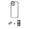MARSİLYAN™- iPhone 12 Pro Kılıf Nova Asil Özel Seri - Siyah 34D Hayalet Izgaralı Cam + Shine Kamera Lens Koruma Cam - GI