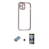 MARSİLYAN™- iPhone 12 Pro Kılıf Nova Asil Özel Seri - Siyah 34D Hayalet Izgaralı Cam + Shine Kamera Lens Koruma Cam - GI