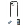 MARSİLYAN™- iPhone 12 Pro Kılıf Nova Asil Özel Seri - Siyah 34D Hayalet Izgaralı Cam + Shine Kamera Lens Koruma Cam - GI