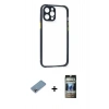 MARSİLYAN™- iPhone 12 Pro Kılıf Nova Asil Özel Seri - Siyah 34D Hayalet Izgaralı Cam + Shine Kamera Lens Koruma Cam - GI