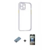 MARSİLYAN™- iPhone 12 Pro Kılıf Nova Asil Özel Seri - Siyah 34D Hayalet Izgaralı Cam + Shine Kamera Lens Koruma Cam - GI