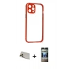MARSİLYAN™- iPhone 12 Pro Kılıf Nova Asil Özel Seri - Siyah 34D Hayalet Izgaralı Cam + Rainbow Kamera Lens Koruma Cam - GD