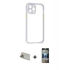 MARSİLYAN™- iPhone 12 Pro Kılıf Nova Asil Özel Seri - Siyah 34D Hayalet Izgaralı Cam + Rainbow Kamera Lens Koruma Cam - GD