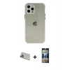 MARSİLYAN™- iPhone 12 Pro Kılıf Nova Asil Özel Seri - Siyah 34D Hayalet Izgaralı Cam + Rainbow Kamera Lens Koruma Cam - GD