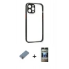 MARSİLYAN™- iPhone 12 Pro Kılıf Nova Asil Özel Seri - Siyah 34D Hayalet Izgaralı Cam + Metal Kamera Lens Koruma Cam - GS