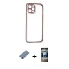 MARSİLYAN™- iPhone 12 Pro Kılıf Nova Asil Özel Seri - Siyah 34D Hayalet Izgaralı Cam + Metal Kamera Lens Koruma Cam - GS