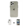 MARSİLYAN™- iPhone 12 Pro Kılıf Nova Asil Özel Seri - Siyah 34D Hayalet Izgaralı Cam + Shine Kamera Lens - GS