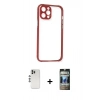 MARSİLYAN™- iPhone 12 Pro Kılıf Nova Asil Özel Seri - Siyah 34D Hayalet Izgaralı Cam + Shine Kamera Lens - GS