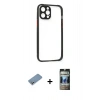 MARSİLYAN™- iPhone 12 Pro Kılıf Nova Asil Özel Seri - Siyah 34D Hayalet Izgaralı Cam + Shine Kamera Lens Koruma Cam - GS