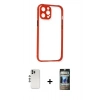 MARSİLYAN™- iPhone 12 Pro Kılıf Nova Asil Özel Seri - Siyah 34D Hayalet Izgaralı Cam + Shine Kamera Lens - GS