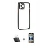 MARSİLYAN™- iPhone 12 Pro Kılıf Nova Asil Özel Seri - Siyah 34D Hayalet Izgaralı Cam + Kamera Lens Koruma Cam - SF