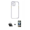 MARSİLYAN™- iPhone 12 Pro Kılıf Nova Asil Özel Seri - Siyah 34D Hayalet Izgaralı Cam + Kamera Lens Koruma Cam - SF
