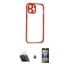 MARSİLYAN™- iPhone 12 Pro Kılıf Nova Asil Özel Seri - Siyah 34D Hayalet Izgaralı Cam + Kamera Lens Koruma Cam - SF