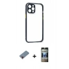 MARSİLYAN™- iPhone 12 Pro Kılıf Nova Asil Özel Seri - Siyah 34D Hayalet Izgaralı Cam + Metal Kamera Lens Koruma Cam - KI