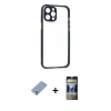 MARSİLYAN™- iPhone 12 Pro Kılıf Nova Asil Özel Seri - Siyah 34D Hayalet Izgaralı Cam + Metal Kamera Lens Koruma Cam - KUYL
