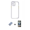 MARSİLYAN™- iPhone 12 Pro Kılıf Nova Asil Özel Seri - Siyah 34D Hayalet Izgaralı Cam + Metal Kamera Lens Koruma Cam - KUYL
