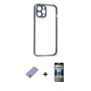 MARSİLYAN™- iPhone 12 Pro Kılıf Nova Asil Özel Seri - Siyah 34D Hayalet Izgaralı Cam + Metal Kamera Lens Koruma Cam - KUYL