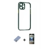 MARSİLYAN™- iPhone 12 Pro Kılıf Nova Asil Özel Seri - Siyah 34D Hayalet Izgaralı Cam + Metal Kamera Lens Koruma Cam - KUYL