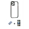 MARSİLYAN™- iPhone 12 Pro Kılıf Nova Asil Özel Seri - Siyah 34D Hayalet Izgaralı Cam + Metal Kamera Lens Koruma Cam - KUYL