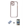 MARSİLYAN™- iPhone 12 Pro Kılıf Nova Asil Özel Seri - Siyah 34D Hayalet Izgaralı Cam + Metal Kamera Lens Koruma Cam - KUYL