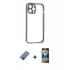 MARSİLYAN™- iPhone 12 Pro Kılıf Nova Asil Özel Seri - Siyah 34D Hayalet Izgaralı Cam + Metal Kamera Lens Koruma Cam - MI