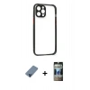 MARSİLYAN™- iPhone 12 Pro Kılıf Nova Asil Özel Seri - Siyah 34D Hayalet Izgaralı Cam + Metal Kamera Lens Koruma Cam - MI