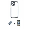 MARSİLYAN™- iPhone 12 Pro Kılıf Nova Asil Özel Seri - Siyah 34D Hayalet Izgaralı Cam + Metal Kamera Lens Koruma Cam - MI