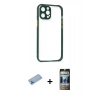 MARSİLYAN™- iPhone 12 Pro Kılıf Nova Asil Özel Seri - Siyah 34D Hayalet Izgaralı Cam + Shine Kamera Lens Koruma Cam - MI