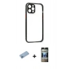 MARSİLYAN™- iPhone 12 Pro Kılıf Nova Asil Özel Seri - Siyah 34D Hayalet Izgaralı Cam + Shine Kamera Lens Koruma Cam - MI