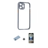 MARSİLYAN™- iPhone 12 Pro Kılıf Nova Asil Özel Seri - Siyah 34D Hayalet Izgaralı Cam + Shine Kamera Lens Koruma Cam - MI