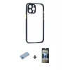 MARSİLYAN™- iPhone 12 Pro Kılıf Nova Asil Özel Seri - Siyah 34D Hayalet Izgaralı Cam + Shine Kamera Lens Koruma Cam - MI