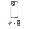 MARSİLYAN™- iPhone 12 Pro Kılıf Nova Asil Özel Seri - Siyah 34D Hayalet Izgaralı Cam + Metal Kamera Lens Koruma Cam - MR