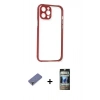 MARSİLYAN™- iPhone 12 Pro Kılıf Nova Asil Özel Seri - Siyah 34D Hayalet Izgaralı Cam + Metal Kamera Lens Koruma Cam - GD