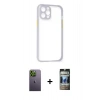 MARSİLYAN™- iPhone 12 Pro Kılıf Nova Asil Özel Seri - Siyah 34D Hayalet Izgaralı Cam + Neon Fosforlu Kamera Lens - YL