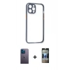 MARSİLYAN™- iPhone 12 Pro Kılıf Nova Asil Özel Seri - Siyah 34D Hayalet Izgaralı Cam + Neon Fosforlu Kamera Lens - MI