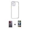 MARSİLYAN™- iPhone 12 Pro Kılıf Nova Asil Özel Seri - Siyah 34D Hayalet Izgaralı Cam + Neon Fosforlu Kamera Lens - TU