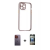 MARSİLYAN™- iPhone 12 Pro Kılıf Nova Asil Özel Seri - Siyah 34D Hayalet Izgaralı Cam + Neon Fosforlu Kamera Lens - TU