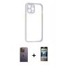 MARSİLYAN™- iPhone 12 Pro Kılıf Nova Asil Özel Seri - Siyah 34D Hayalet Izgaralı Cam + Neon Fosforlu Kamera Lens - SI
