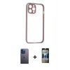 MARSİLYAN™- iPhone 12 Pro Kılıf Nova Asil Özel Seri - Siyah 34D Hayalet Izgaralı Cam + Neon Fosforlu Kamera Lens - MI