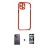 MARSİLYAN™- iPhone 12 Pro Kılıf Nova Asil Özel Seri - Siyah 34D Hayalet Izgaralı Cam + Neon Fosforlu Kamera Lens - YL